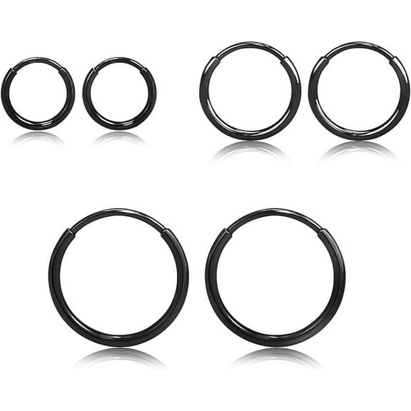 Limerencia G23 Titanium Slim Hoop Earrings, Hypoallergenic Nose/Lip Earrings 3Pairs Black Unisex