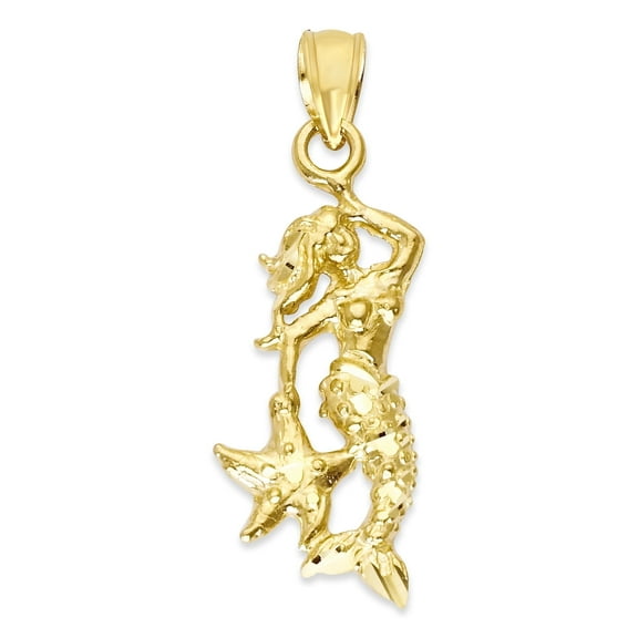 Golden Fire Solid 10k Gold Mermaid Pendant - Mythological Jewelry Gifts for Women