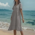thumbnail image 2 of Women's Summer Casual Dress V Neck Pleated Long Dress With Button Front For Daily Wear Party Vacation Outfit, 2 of 2
