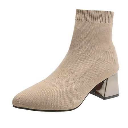 

KBKYBUYZ Women Stretch Socks Boots Ankle Bare Boot Square Heel Casual Short Tube Booties