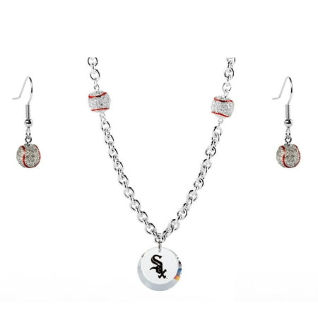 Chicago White Sox Crystals from Swarovski Baseball Necklace & Earrings