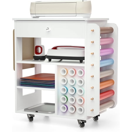 Craft Organizers and Storage Table Compatible with Cricut Machine - Rolling Craft Cart with Vinyl Roll Holder