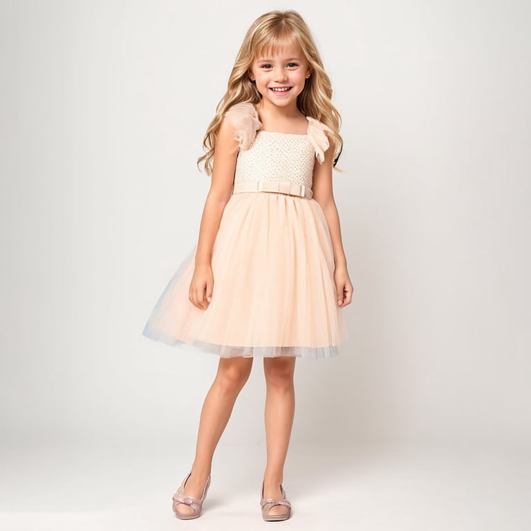TJAZFJPA Homecoming Dresses for Teens Child Girls Tulle Pageant Dress Party  Bow Knot Fly Sleeve Gown Dresses Holiday Party Dress Girls Fall Dresses ...