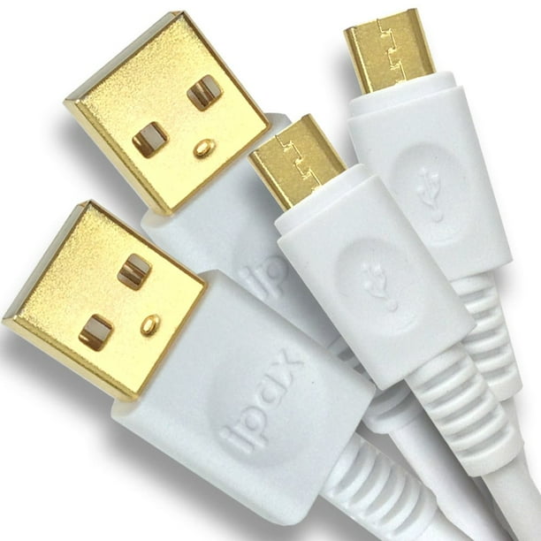 Ipax 2 Count 10ft Long High Quality Copper White Micro Usb Charger Cable Cord Wire For