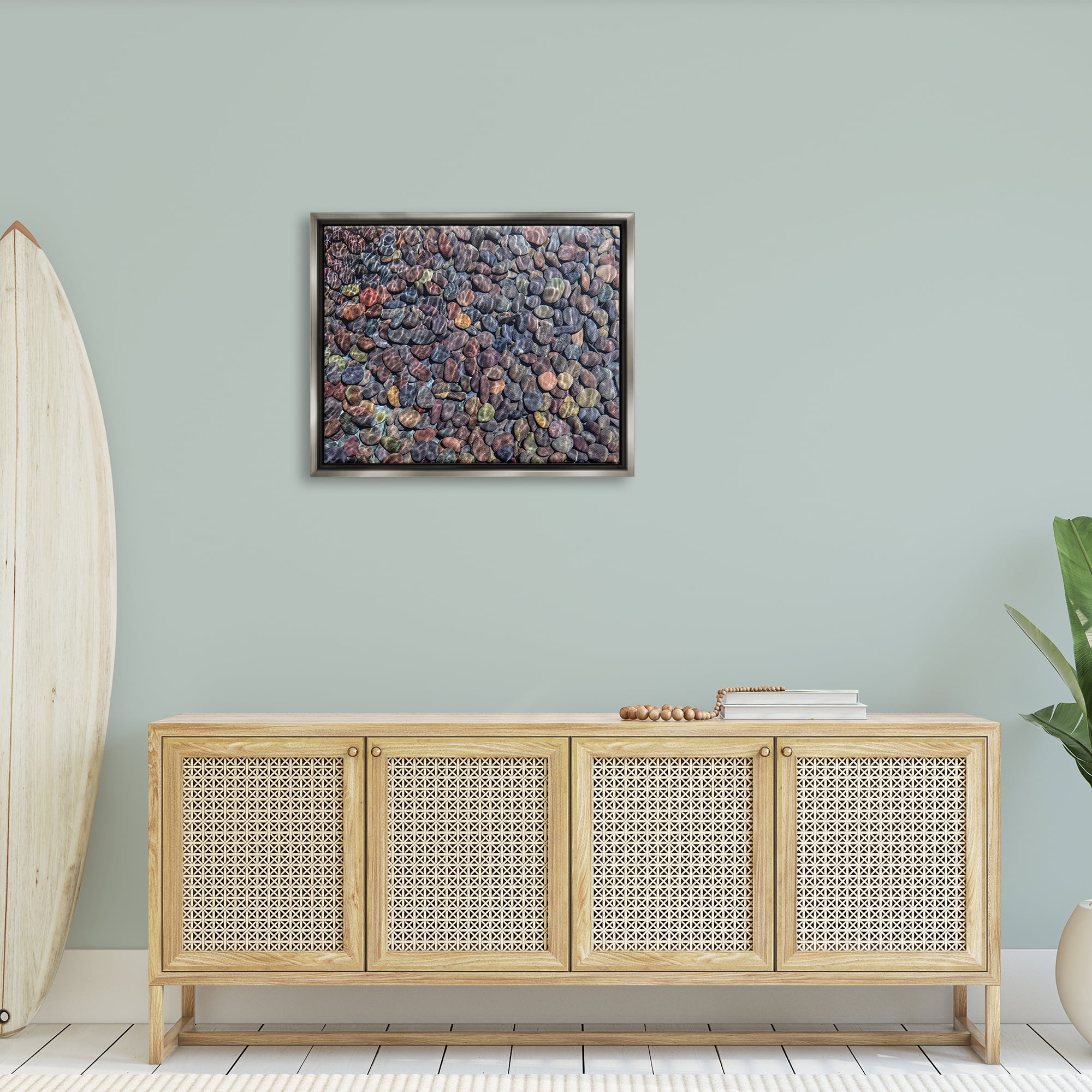 Stupell Ocean Ripples Underwater Pebbles Landscape Photography Gray Floater Framed Art Print Wall Art