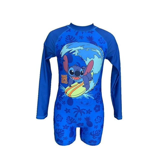 Traje De Baño Stitch Completo De Maga Larga Para Niño Color Azul Talla 8