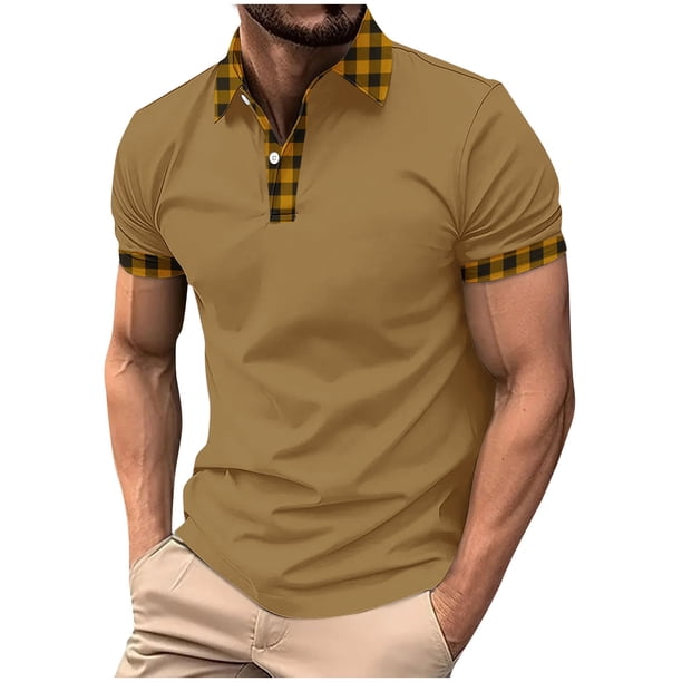 Mens Manga Corta Botón Abajo Camisas con Bolsillo de Impresión Solapa Cuello Gira Blusa de Suéter