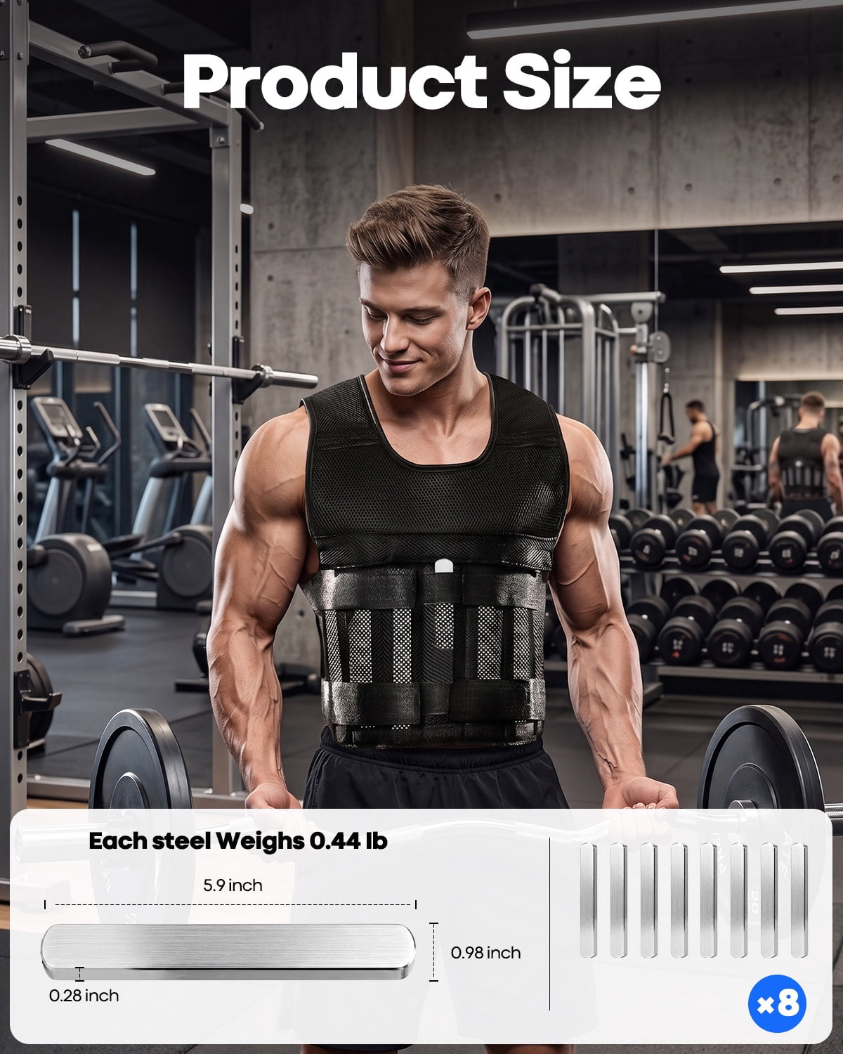 8-Pack Weighted Vest Steel Plates, 5.9" x 1"Steel Plates for Weighted Vest, Load Bearing Steel Plates for Weighted Vests, Ankle & Wrist Weights, Rucking and Strength Training (3.5 lbs)