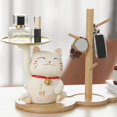 thumbnail image 3 of Resin Lucky Fortune Cat Statue Key Tray Key Bowl Fortune Cat Statue Sitting Wooden Shelf, 3 of 9