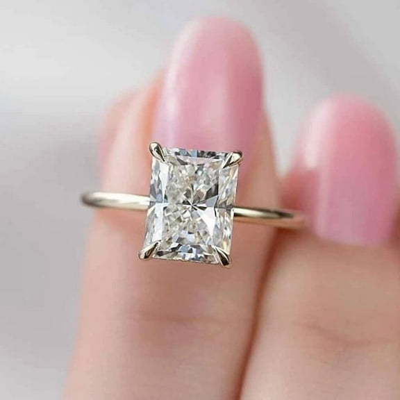 solitaire jewels 2.5CT Radiant Moissanite Hidden Halo Engagement Ring For Women, 14K Yellow Gold