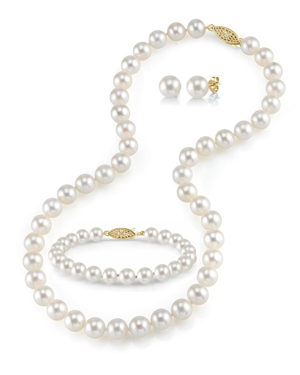 AAA 8mm White Akoya Shell Pearl Necklace Earring Set 18" 