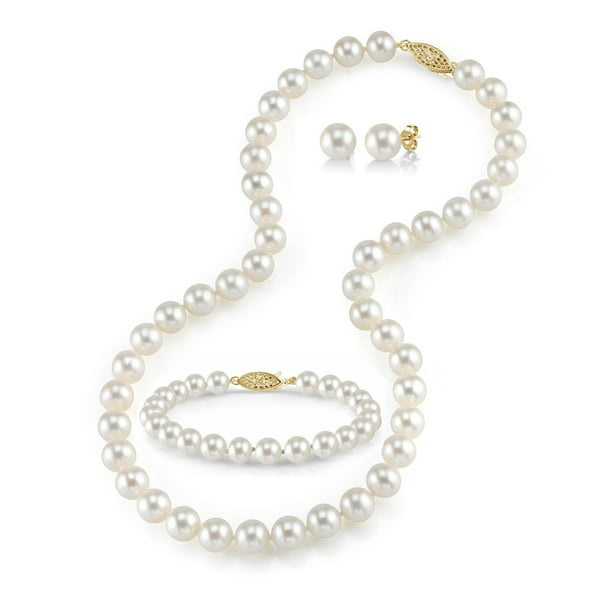 The Pearl Source - 14K Gold 8-9mm White Freshwater Cultured Pearl ...