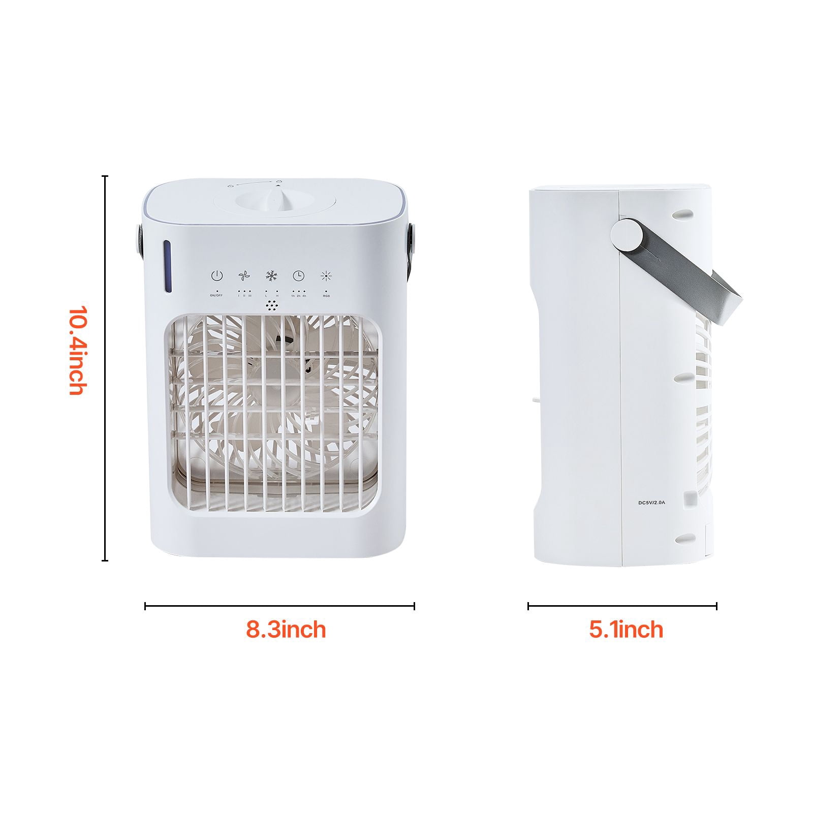 Portable Air Cooler 4-in-1, Fan/Humidifier/Air Cooler/Ambient Lighting, 3 Speeds, 700ml Tank with Ice Cube Support, 0-7H Timer, Low Noise for Home Office Camping
