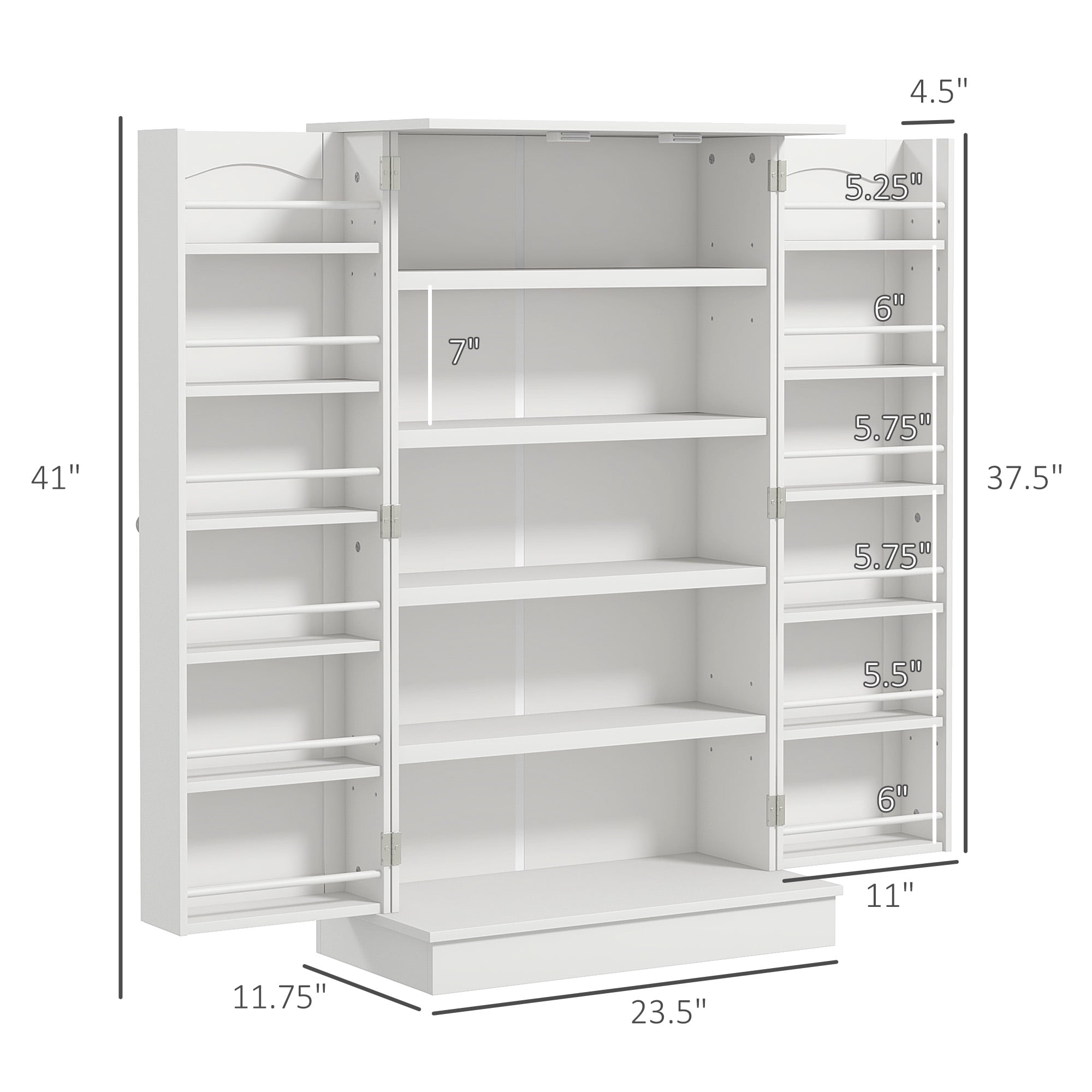 HOMCOM 41" Kitchen Pantry, 2-Door Kitchen Cabinet with 5-tier Storage Shelving, 12 Spice Racks and Adjustable Shelves for Dining Room, White