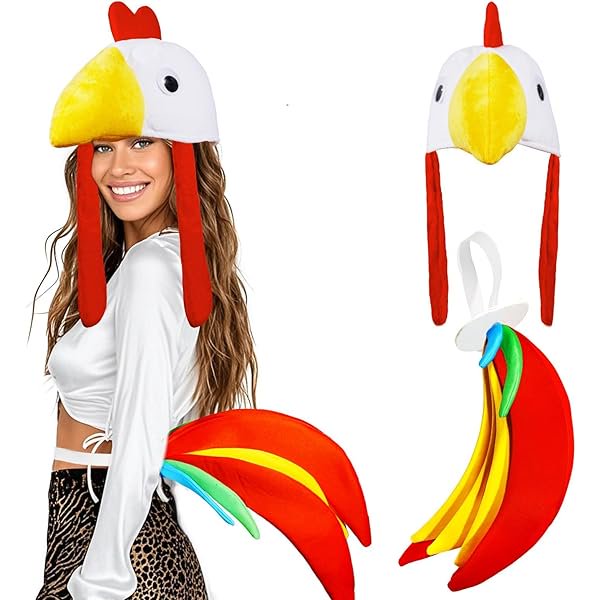 wonima44 Chicken Costume Set Chicken Hat Rooster Cosplay Dress Up Themed Parties Set of 2