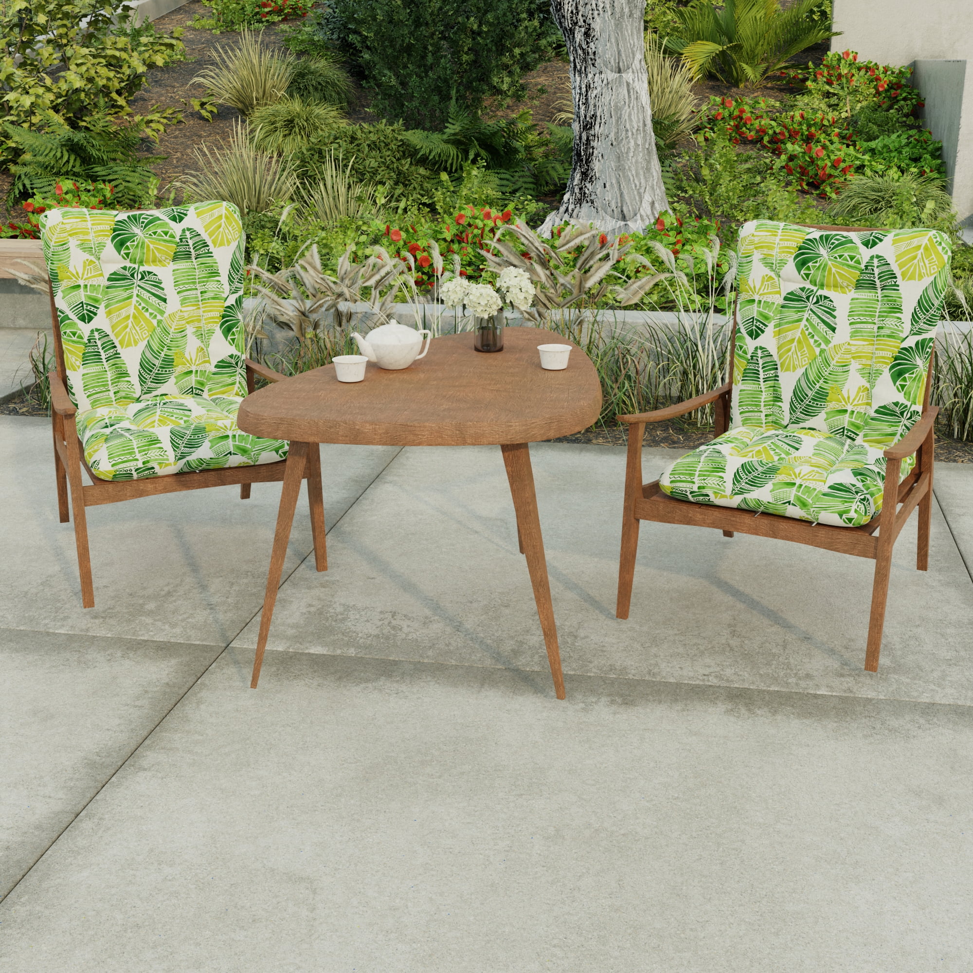 Jordan Manufacturing 38" x 21" Hixon Palm Green Leaves Rectangular Outdoor Wrought Iron Chair Cushion with Ties and Hanger Loop