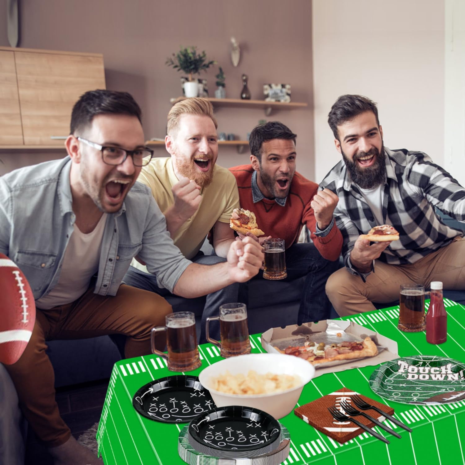 Football Party Supplies for 20 Guests, Disposable Tableware Set with Formation Tactics Plates, Football Field Tablecloth, Napkins – Game Day, Tailgate, Kids Birthday Party Essentials