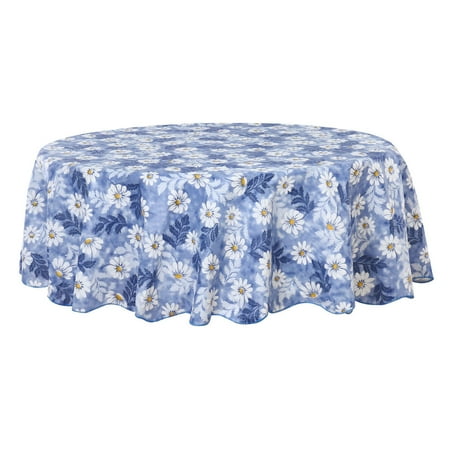 

PVC Tablecloth for Round Tables 71 Dia White Flower Print Stain Water Resistant