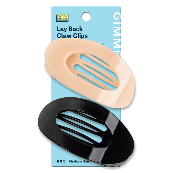Gimme Beauty Lay Flat Claw Clip for Medium Hair, Curved Comfort Fit - Black and Cream - 2 Count
