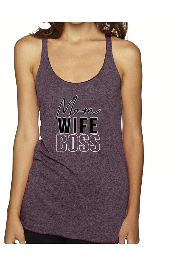 , Mom Wife Boss Mother's Day Tri-Blend Racerback Tank Top, Purple Vintage, Large