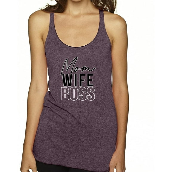 Wild Bobby, Mom Wife Boss Mother's Day Tri-Blend Racerback Tank Top, Purple Vintage, Large