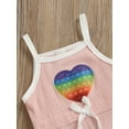 thumbnail image 6 of Chollius Toddler Kids Baby Girl Summer Outfits Ribbed Strap Tank Top Romper Square Collar Push Bubbles Fidget Toy Heart Print Waist Drawstring Jumpsuit, 6 of 9