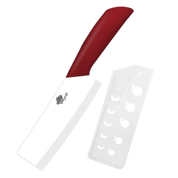 Akatsuki 6" Ceramic Vegetable Fruit Cleaver Chef Kitchen Knife with Blade Cover Rustproof Paring Knife with No-Slip Soft Handle (Red)