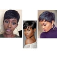 thumbnail image 3 of Pixie Cut Perruque Courte Droite Taille Complète avec Frange pour Femmes Noir Mat Postiche, 3 of 9