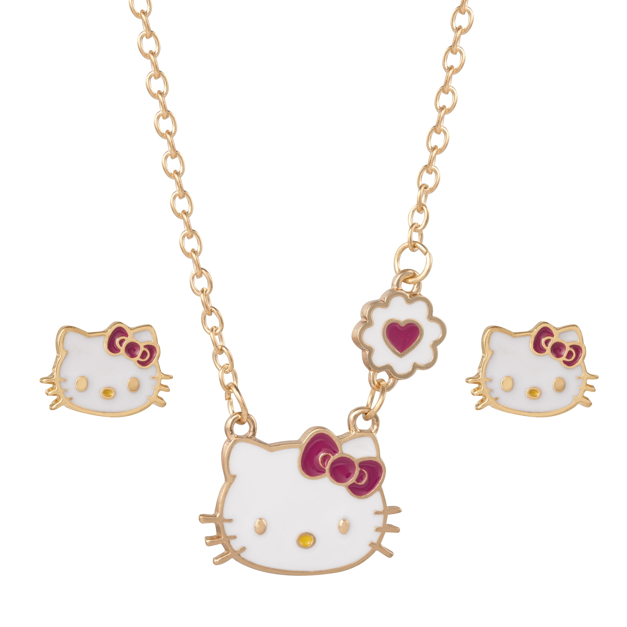 Hello Kitty Girl's Stud Earring and Necklace Set