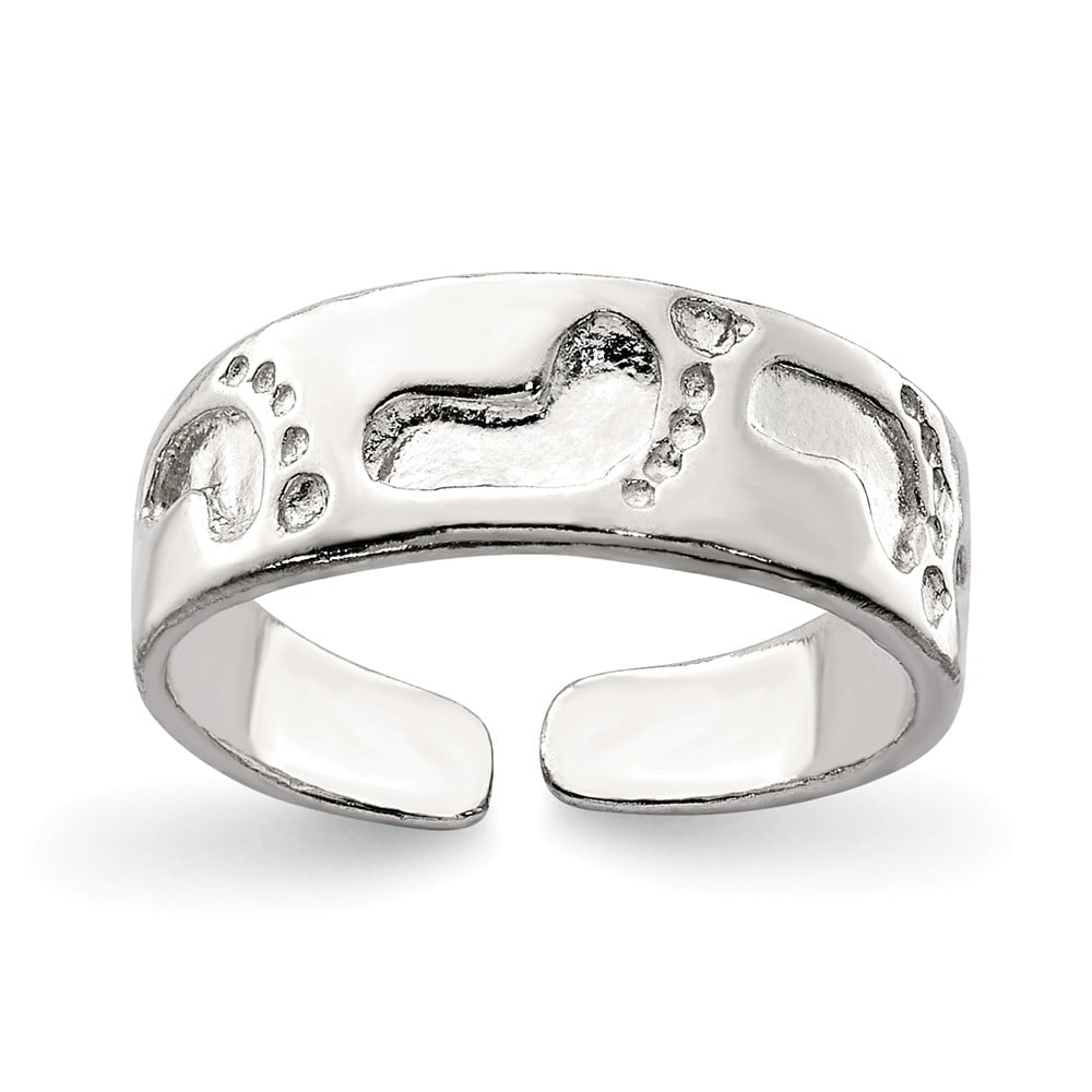 White Sterling Silver Ring Band Toe Foot Print