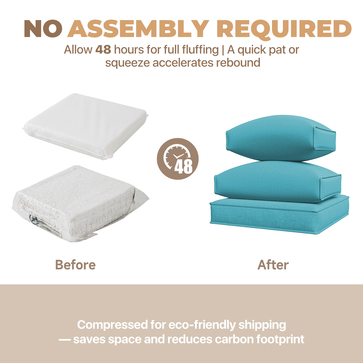 BaPiPro 6-Person Sky Blue Outdoor Sectional Sofa Cushions, Waterproof Polyester Patio Cushions with High-Density Sponge & Side Pillows, No Assembly for Backyard, Porch, Deck & Poolside