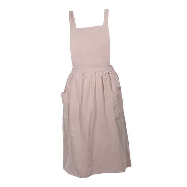 Delantales de algodón y lino de Unique Bargains, delantal de espalda cruzada, delantal de cocina, delantales para mujeres y hombres para cocina BBQ rosa