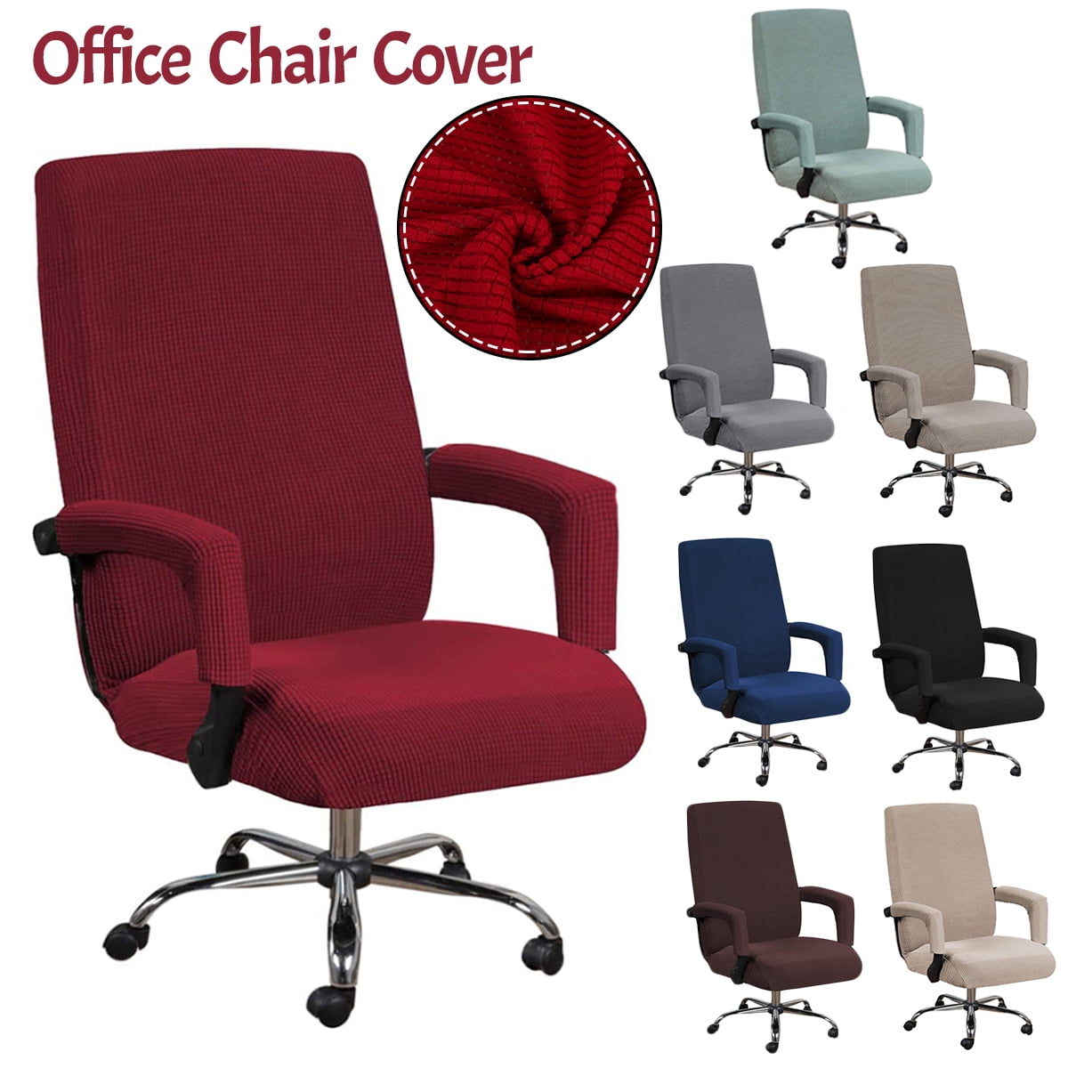 CAVEEN Office Chair Covers High Stretch Chair Cover Protectors Spandex Jacquard Fabric Office Computer Chair Cover with Armrest Covers Removable Washable High Back Slipcovers 