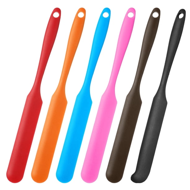 6 Piezas Espátula de Silicona para Tarros, Espreador de Mermelada Resistente al Calor con Mango (Naranja/Azul/Rosa/Café/Rojo/Negro)