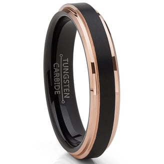 Men's Tungsten Wedding Band – Black & Rose Gold, 8MM Comfort Fit With Cubic Zirconia