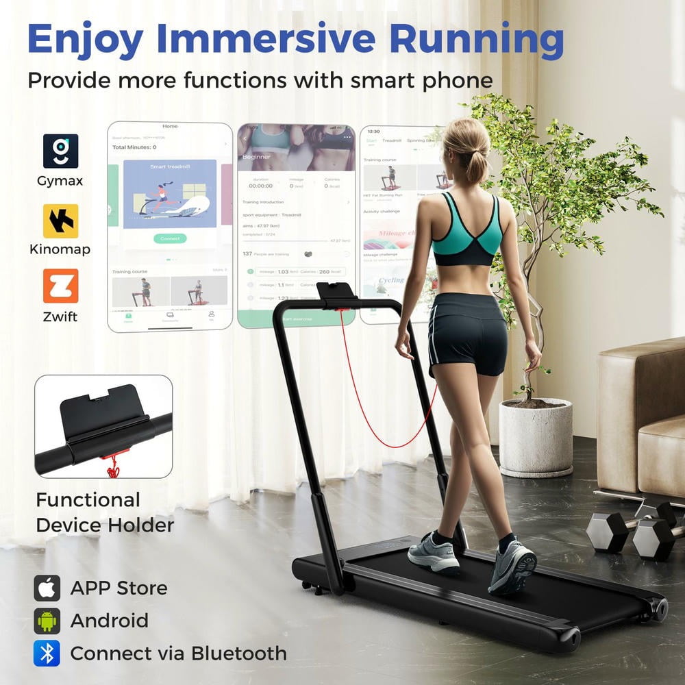 Barara King 3-in-1 3HP Walking Treadmill with Smart Apps Remote Control and Speakers, Foldable Treadmill for Indoor, Gym, Living Room, Exercise, Black