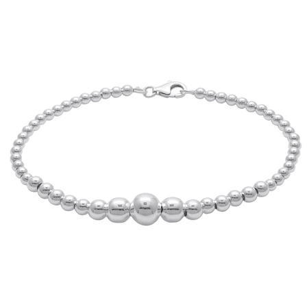 Silverly Women's 925 Sterling Silver Mixed Round Ball Bead Chain Lobster Clasp Bracelet, 18 19.5cm
