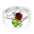 thumbnail image 2 of Gem Stone King 10K White Gold Green Peridot Red Garnet and Diamond Women Heart Shape Ring (1.76 Cttw, Gemstone Birthstone, Available in Size 5, 6, 7, 8, 9), 2 of 3