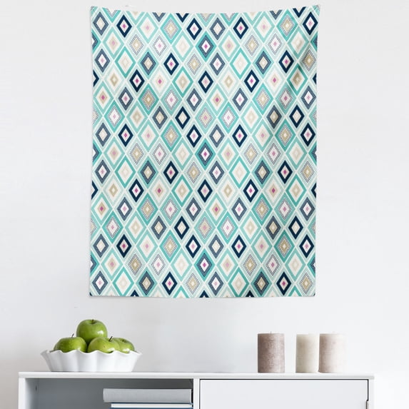 Colorful Tapestry, Dots Doodle Rhombus Diamond Shapes Colorful Geometrical Pattern Art, Fabric Wall Hanging Decor for Bedroom Living Room Dorm, 5 Sizes, Multicolor Turquoise, by Ambesonne