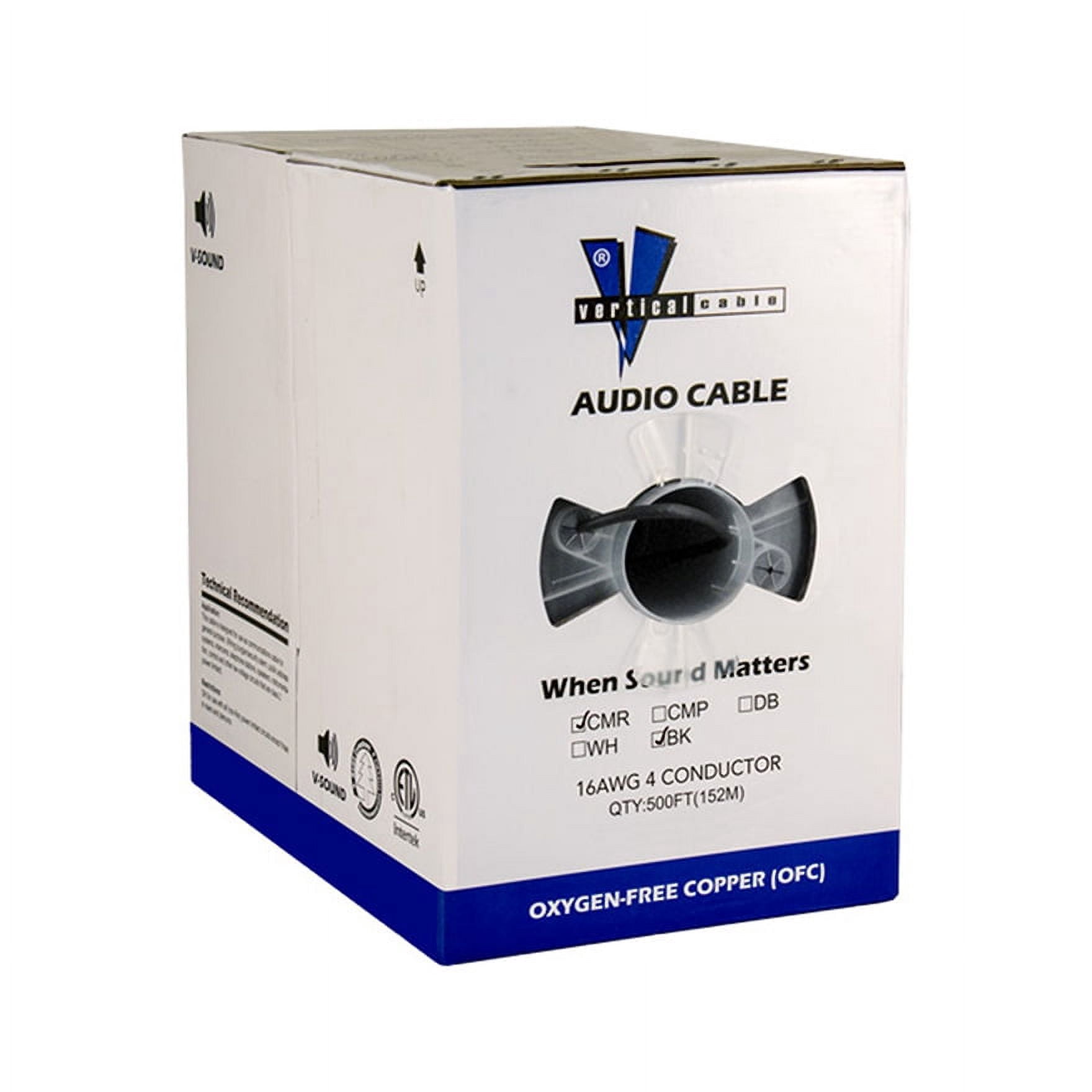 Vertical Cable® 209-2316/BK 4 Conductor 16AWG Wire Speaker Cable (Black | 500 ft Pull Box)