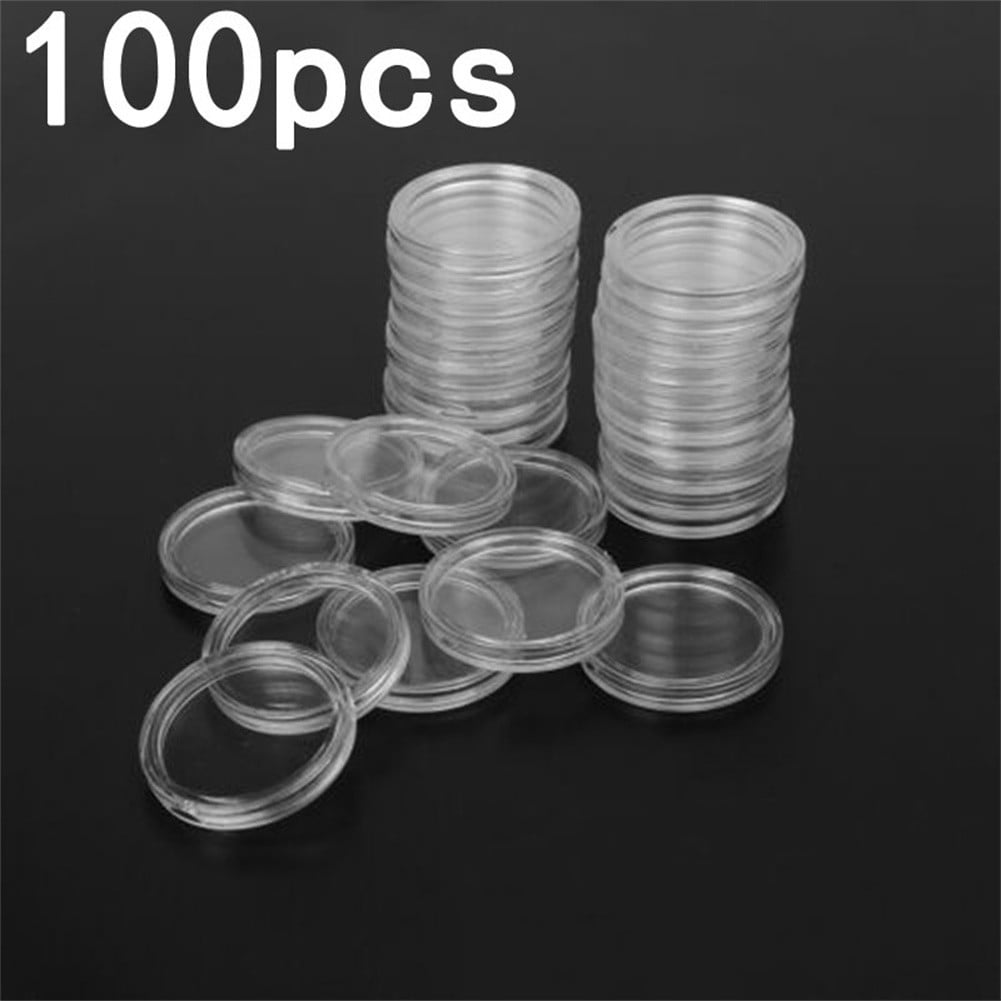Wodtesl 100PCS 35mm Clear Round Plastic Coin Holder Coin Capsule Coin Container Commemorative Coin Transparent Plastic Small Round Box
