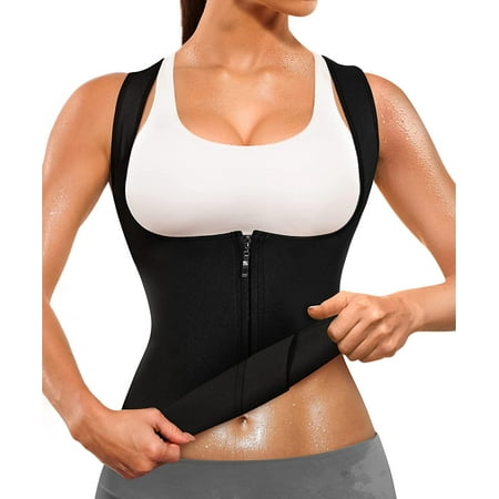 

Nebility Sauna Suit for Women Workout Waist Trainer Vest Slim Corset Neoprene Sweat Tank Top Zipper Body Shaper Shirt(Black X-Small)