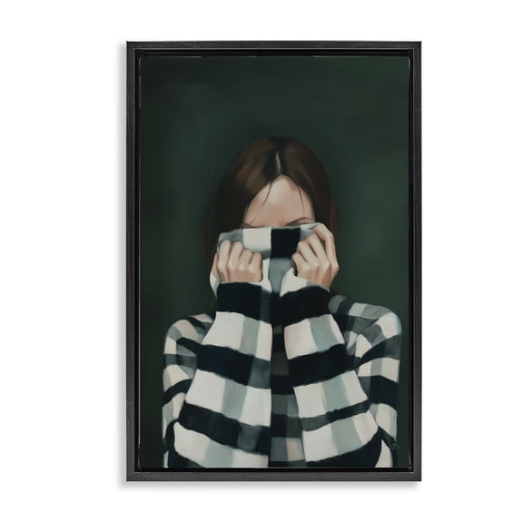 Stupell Industries Contemporary Warmed Striped Sweater Portrait Black Floating Frame Canvas Art, 17 x 25, by Ros Ruseva