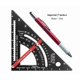 thumbnail image 3 of Juego de reglas de ángulo ajustable rojo métrico y transportador con escala triangular de aleación de aluminio y bolígrafo, 3 of 8
