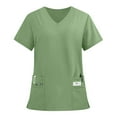 thumbnail image 2 of Qwertyu Scrub Tops Women Stretch Solid Casual Nursing Top V-Neck Short Sleeve Scrub Shirts with Pockets,Working Uniform Green M, 2 of 6