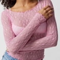 thumbnail image 4 of oqasdz Womens Thermal Underwear Lace Long Sleeve Top Sheer Mesh Cropped Top Floral Slim Fit Off Shoulder Top T Shirt Fashion Street Daily Wear, 4 of 5