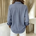 thumbnail image 4 of DORKASM Womens Linen Tops Long Sleeve Plaid Business Shirt V Neck Lightweight Button Down 2026 Fashion Gingham Blouse Fall Trendy Tops Blue 3XL, 4 of 4