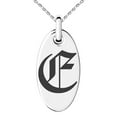 thumbnail image 1 of Stainless Steel Letter E Initial Old English Monogram Engraved Small Oval Charm Pendant Necklace, 1 of 1