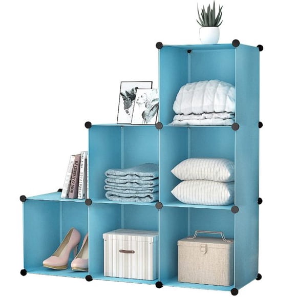 Juguetero organizador plástico 6 cubos mueble modular azul
