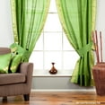 thumbnail image 3 of Rod Pocket Sheer Sari Curtains 60"W X 63"L matching tiebacks- Handcrafted Forest Green Indian Drapes Unlinedfor light & airy ambience for Living room/Bedroom/Dining Room Sold in Pairs, 3 of 4